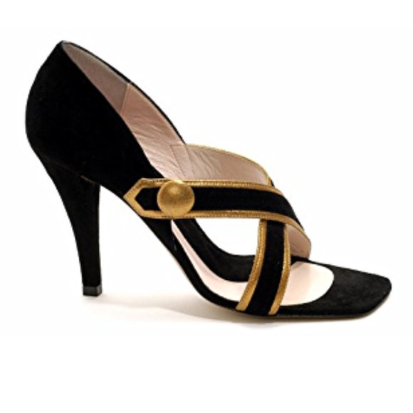 Emilio Pucci Black/Gold Crisscross Straps Pumps